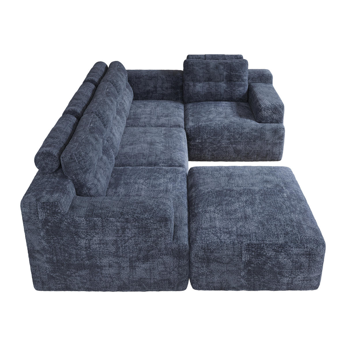 WOHNLANDSCHAFT 252/180/82 cm Blue mit 1 Fußhocker - Blau, Textil (252/82/180cm) - Oxeza