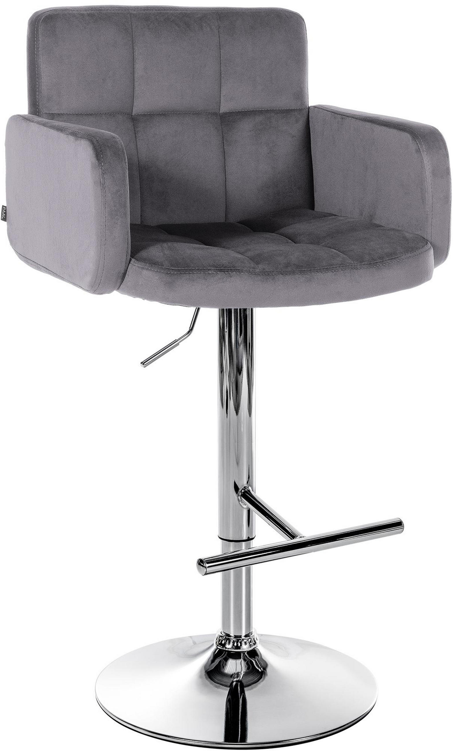 BARHOCKER Lausanne Samt chrom dunkelgrau - Chromfarben/Dunkelgrau, Textil/Metall (60/113/56cm) - TPFLiving
