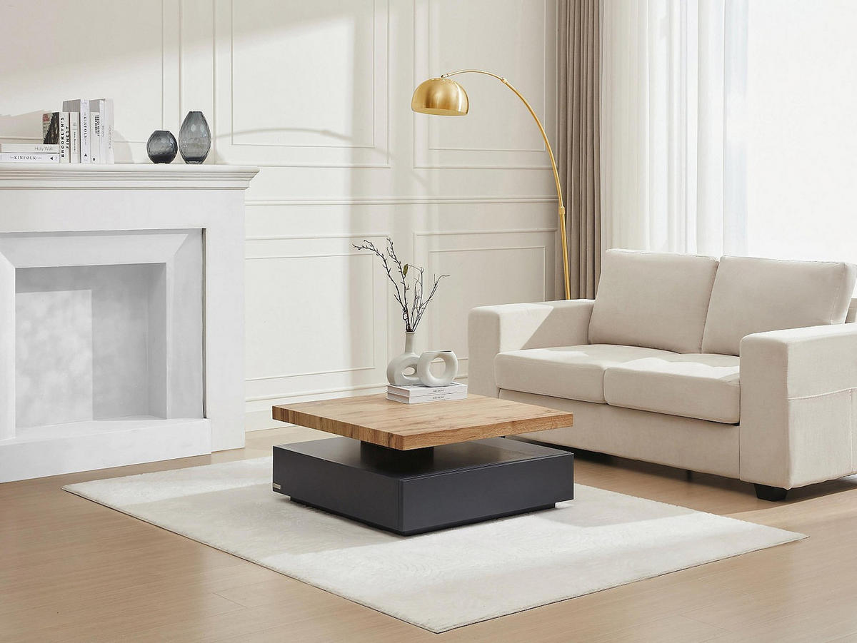 COUCHTISCH drehbar - 1 Schublade - MDF - Anthrazit & Holzfarben - KYRIA - Anthrazit, Holz (80/80/36cm) - Vente-Unique