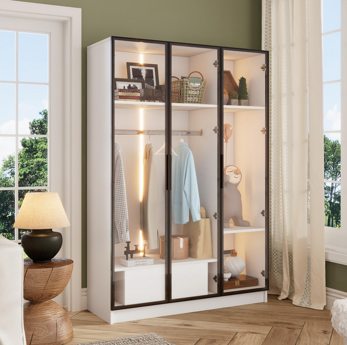 KLEIDERSCHRANK 110/160/50 cm Weiß aus Spanplatte mit LED-Beleuchtung - Weiß, Holzwerkstoff (50/160/110cm) - OKMYHOME