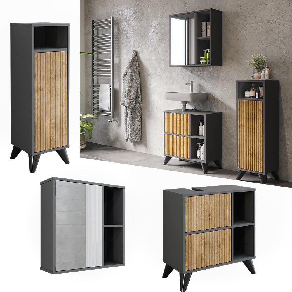 BADMÖBEL-SET Leano Anthrazit/Bergeiche 3 Teile - Eichefarben/Anthrazit, Holzwerkstoff (60/62/30cm) - Vicco