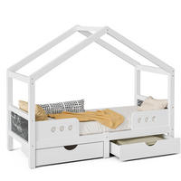 HAUSBETT mit Dachdesign 90/200 cm weiß mit 2 großen Schubladen - Weiß, Holz (90/200cm) - OKWISH