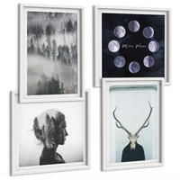 BILDER SET 4er Set - 50x50 cm & 40x60 cm Weißer Rahmen - Waldnebel, Mond, Schädel, Frau - Weiß, Kunststoff (50/50cm) - TULUP