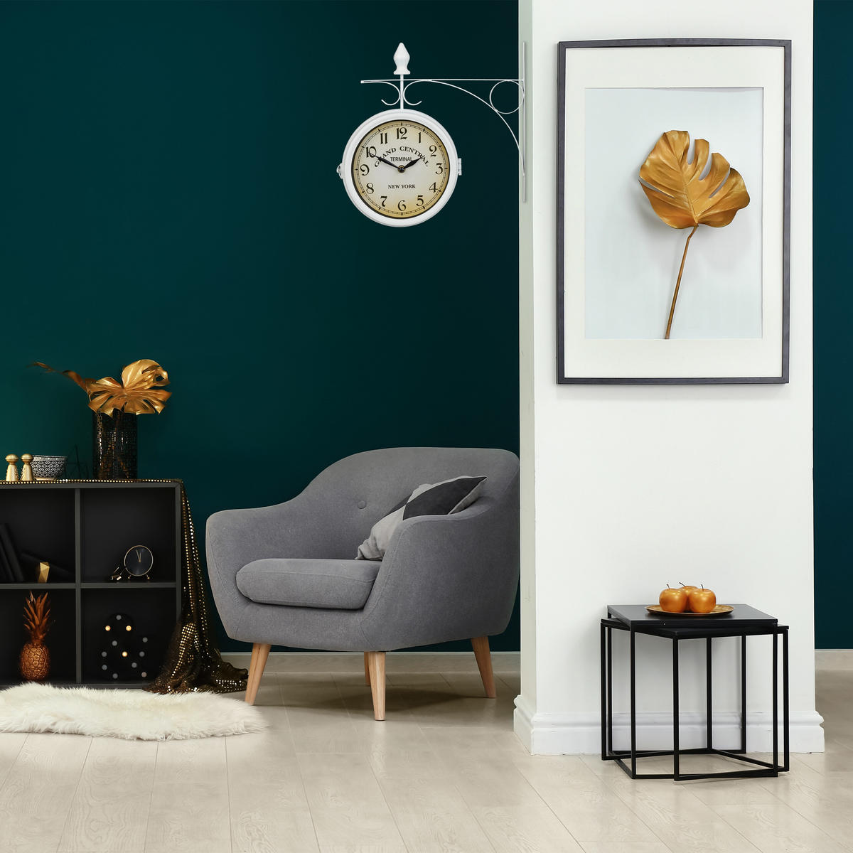 BAHNHOFSUHR - Multicolor, Glas/Metall (35/34/10cm) - Relaxdays