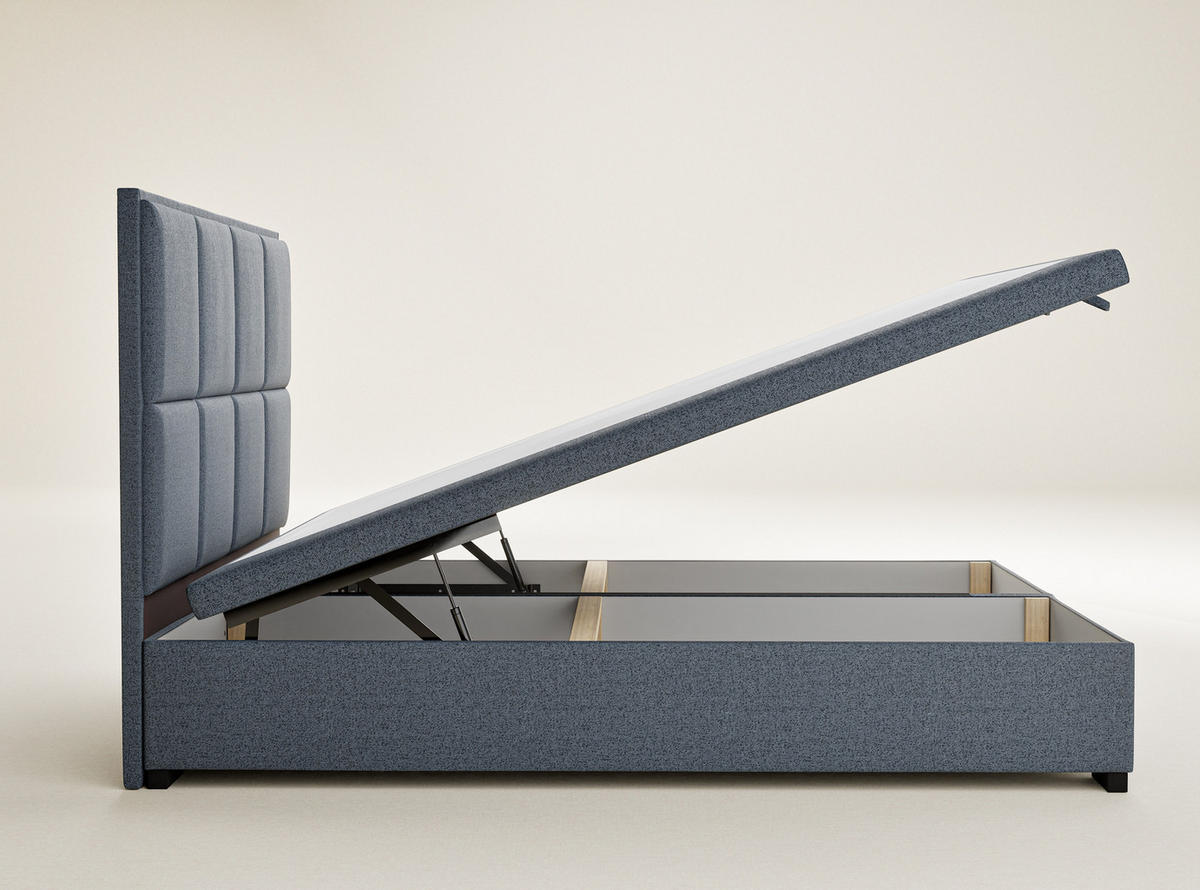 POLSTERBETT Fogo 120/200 cm, in Blau grau, Bettkasten, gepolstertes Kopfteil - Blaugrau/Schwarz, Holz/Holzwerkstoff (120/200cm) - Maison de Reve