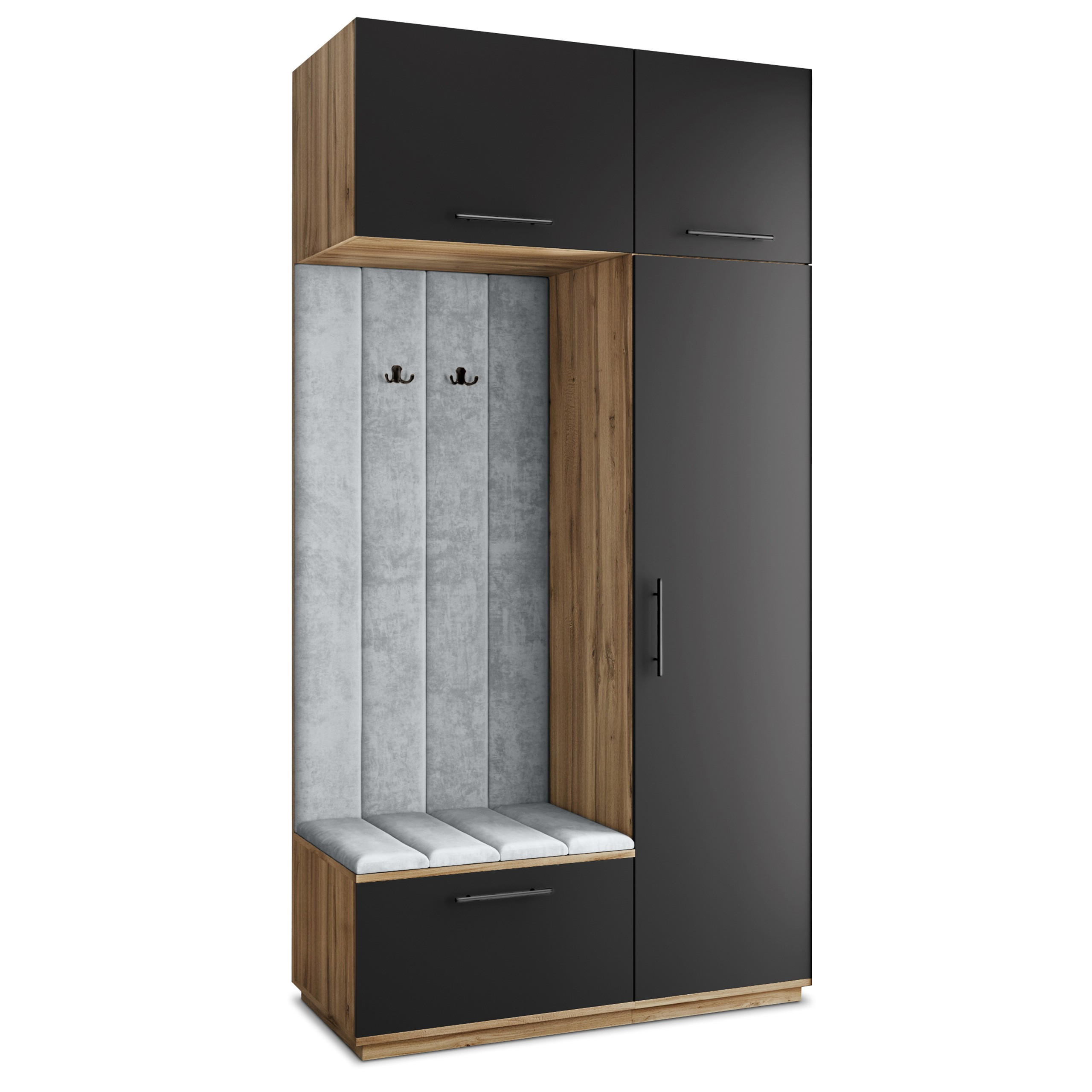 Masseno Garderobenschrank Eiche Wotan, Schwarz, Hellgrau 120x240x60 cm