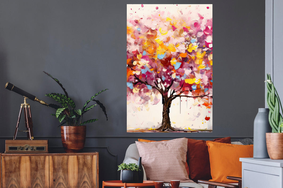 WANDTATTOO Aquarell - Baum - Kunst - Abstrakt 80x120 cm - Multicolor, Kunststoff (80/120/0.1cm) - MuchoWow