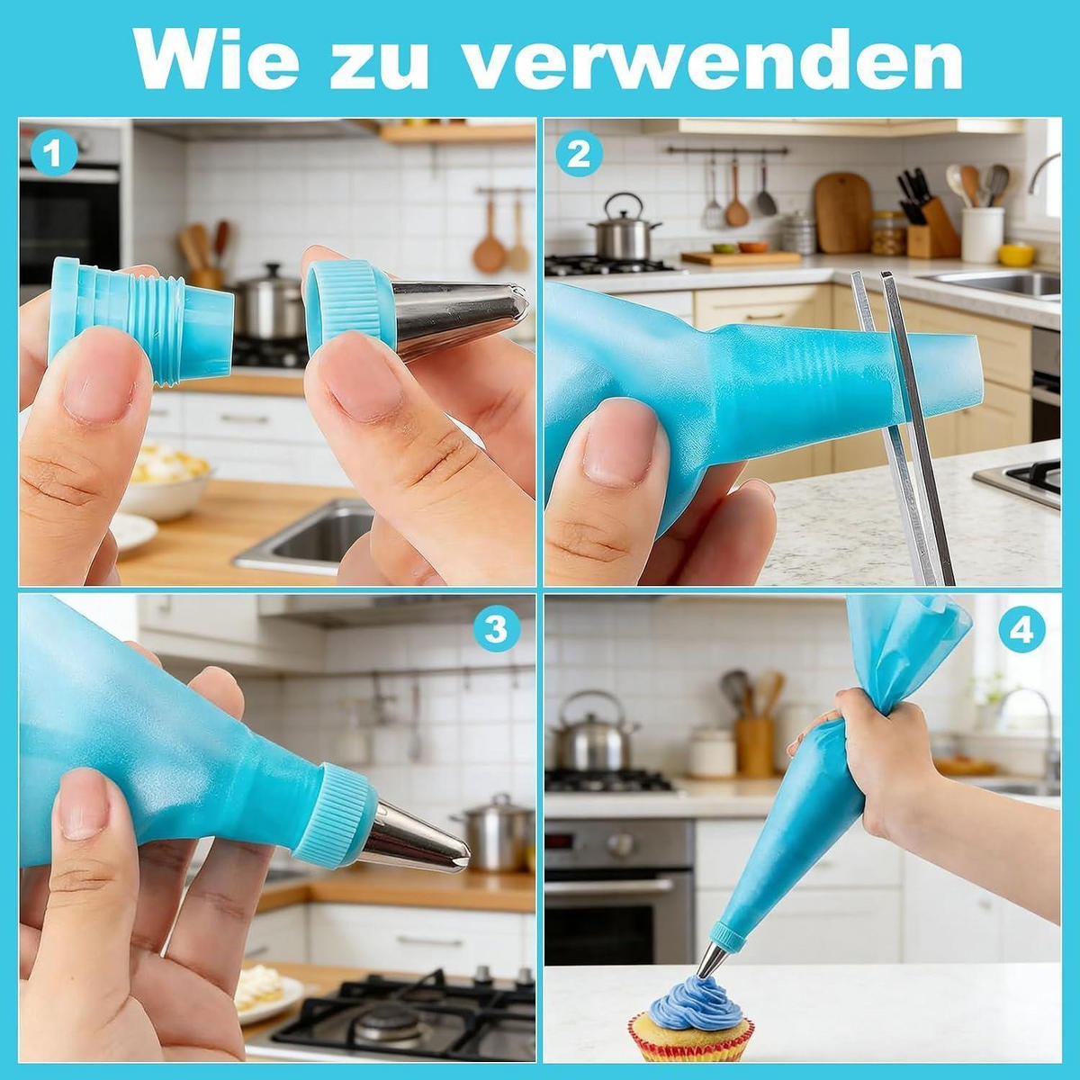 SPRITZTÜLLEN Set 133-teilig Silikon mit Edelstahl-Tüllen Blau - Blau, Kunststoff (16/31/31cm)