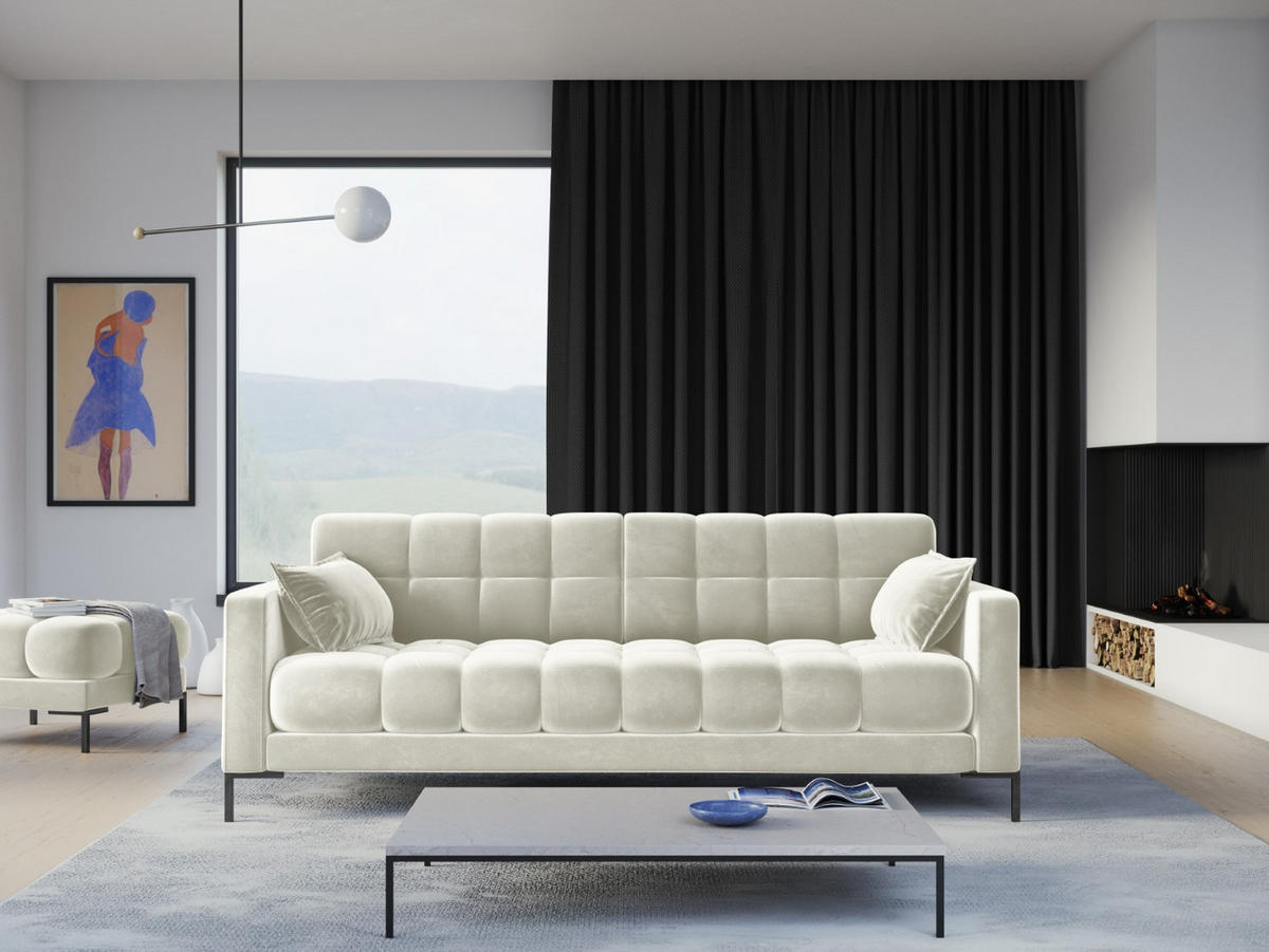 SOFA Mamaia aus Samt leichtes beige 4 Sitzplätze - Creme, Textil (92/75/217cm) - Micadoni