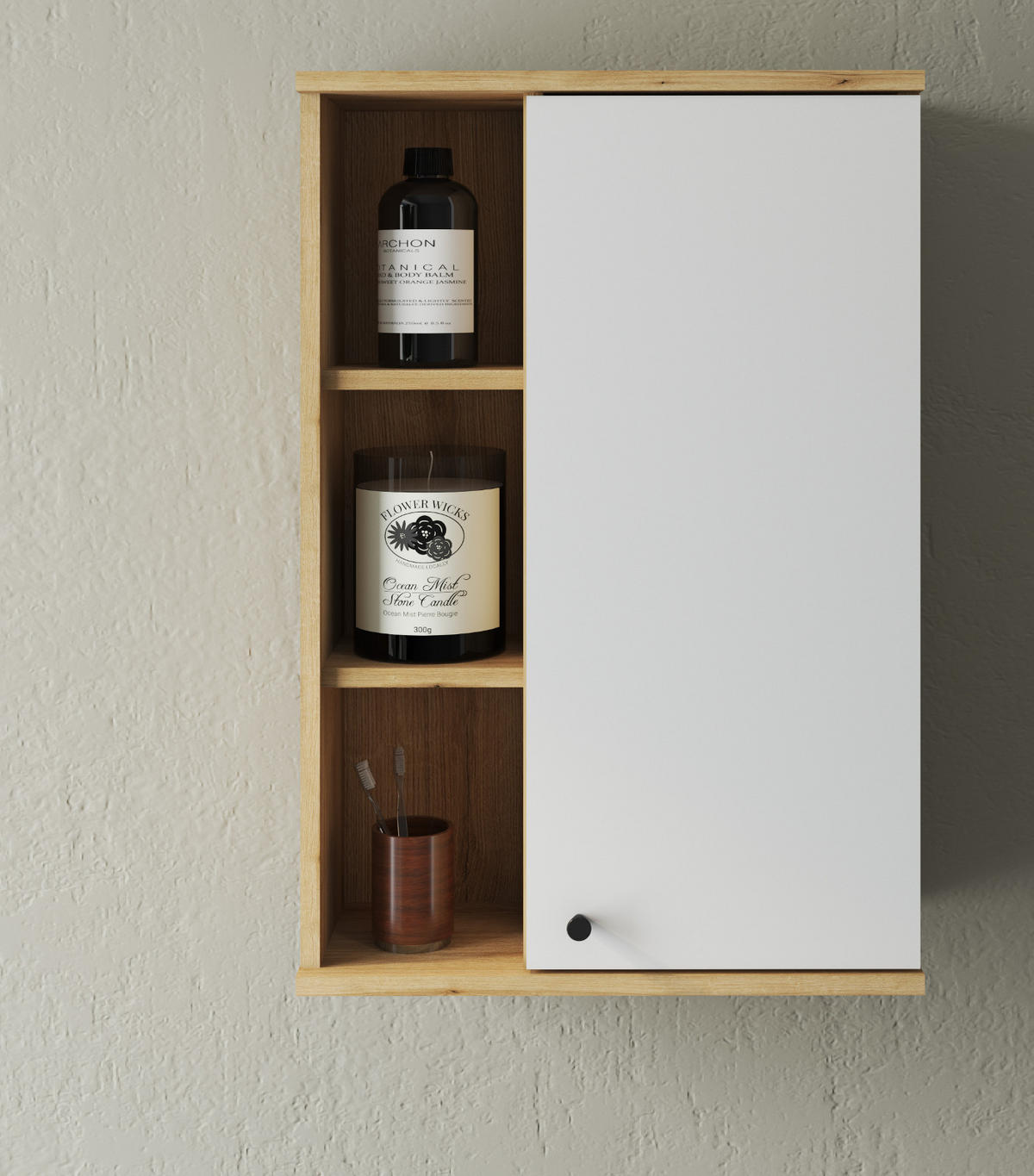 BAD-HÄNGESCHRANK weiß, Evoke Eiche, Badschrank hängend, 51 x 75 cm - Eichefarben/Schwarz, Holzwerkstoff/Kunststoff (51/75/21cm) - Furn.Design