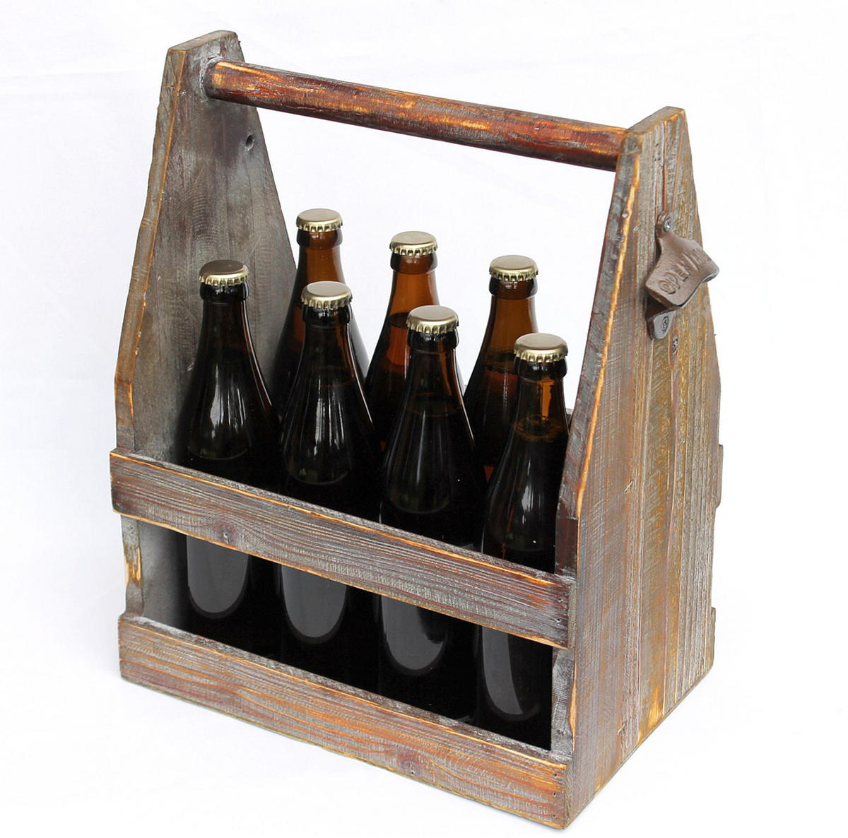 BIERTRÄGER aus Holz 38 cm mit Flaschenöffner 5087 - Braun, Holz (30/38/20cm) - DanDiBo
