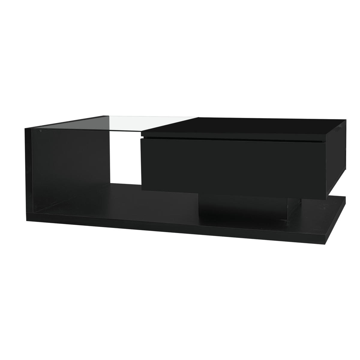 COUCHTISCH 105/55 cm hochglanzschwarz mit Glasplatte und LED-Beleuchtung - Schwarz, Holzwerkstoff (105/55/32.5cm) - OKWISH