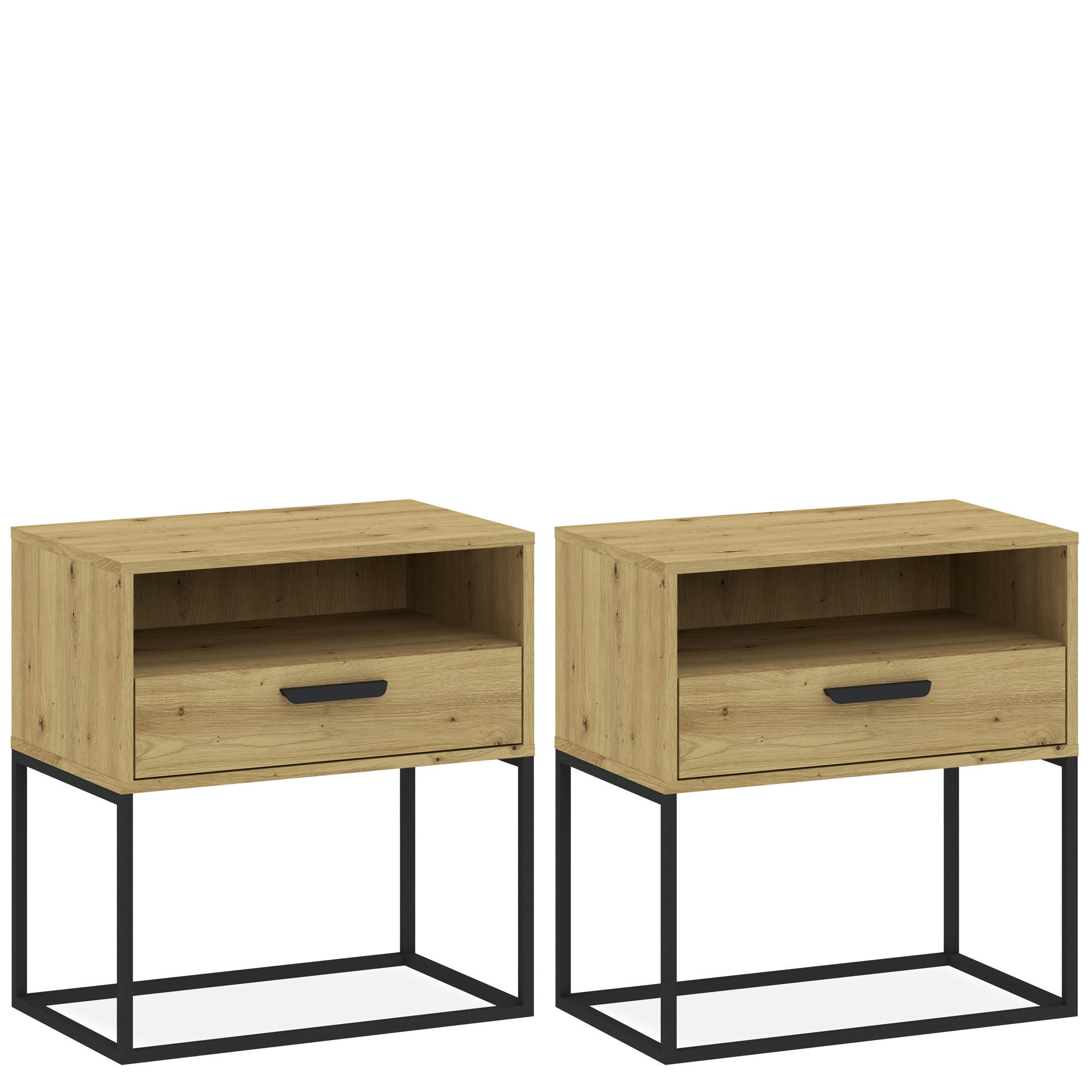 NACHTTISCH RECTUS 2-er Set - Eichefarben/Schwarz, Holzwerkstoff (60/65/39cm) - KONSIMO®