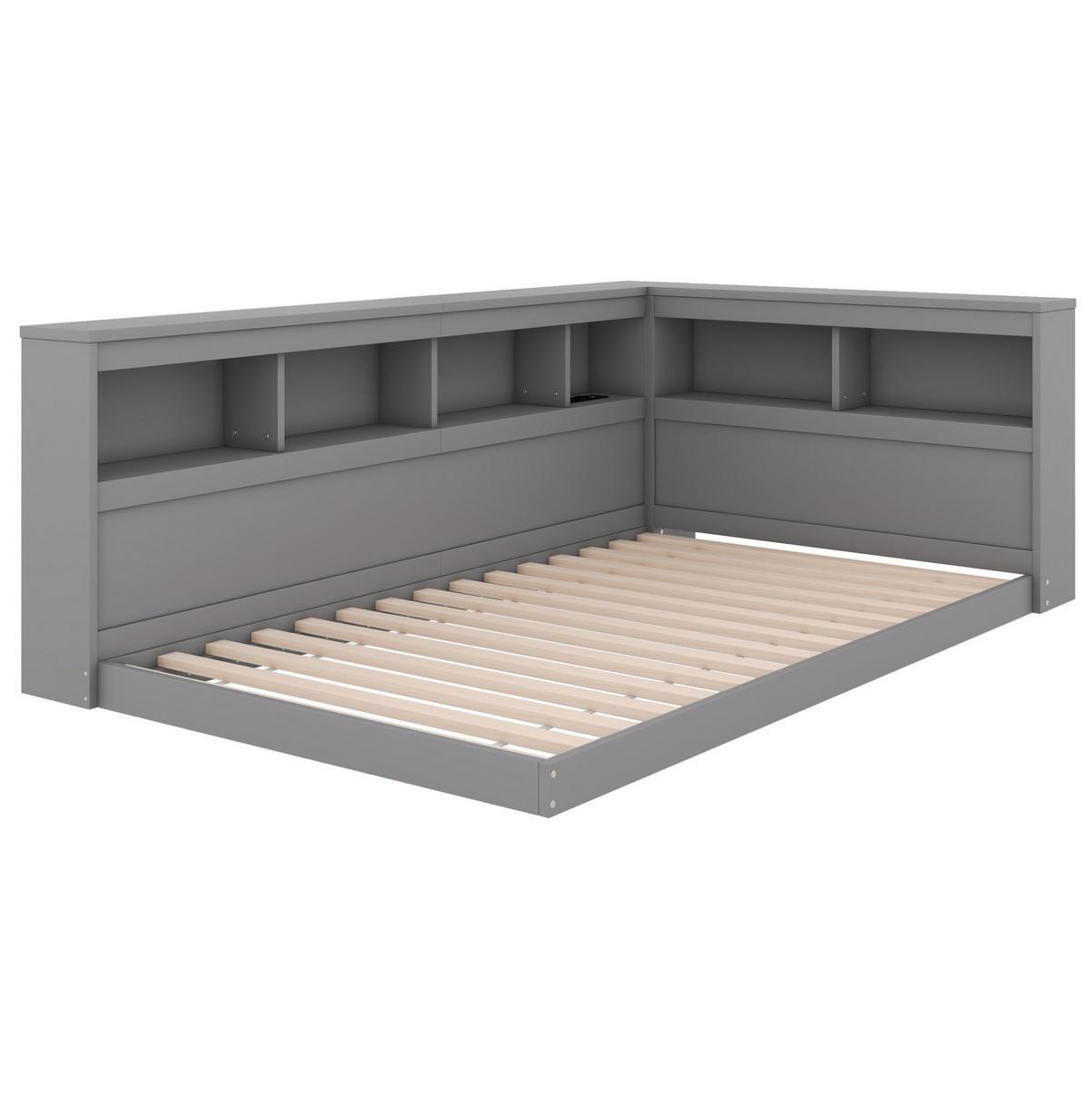 TAGESBETT 90/200 cm mit Steckdose, 2 USB-Anschlüssen, Ablagefächern und Lattenrost, Grau - Grau, Holzwerkstoff (90/200cm) - Redom