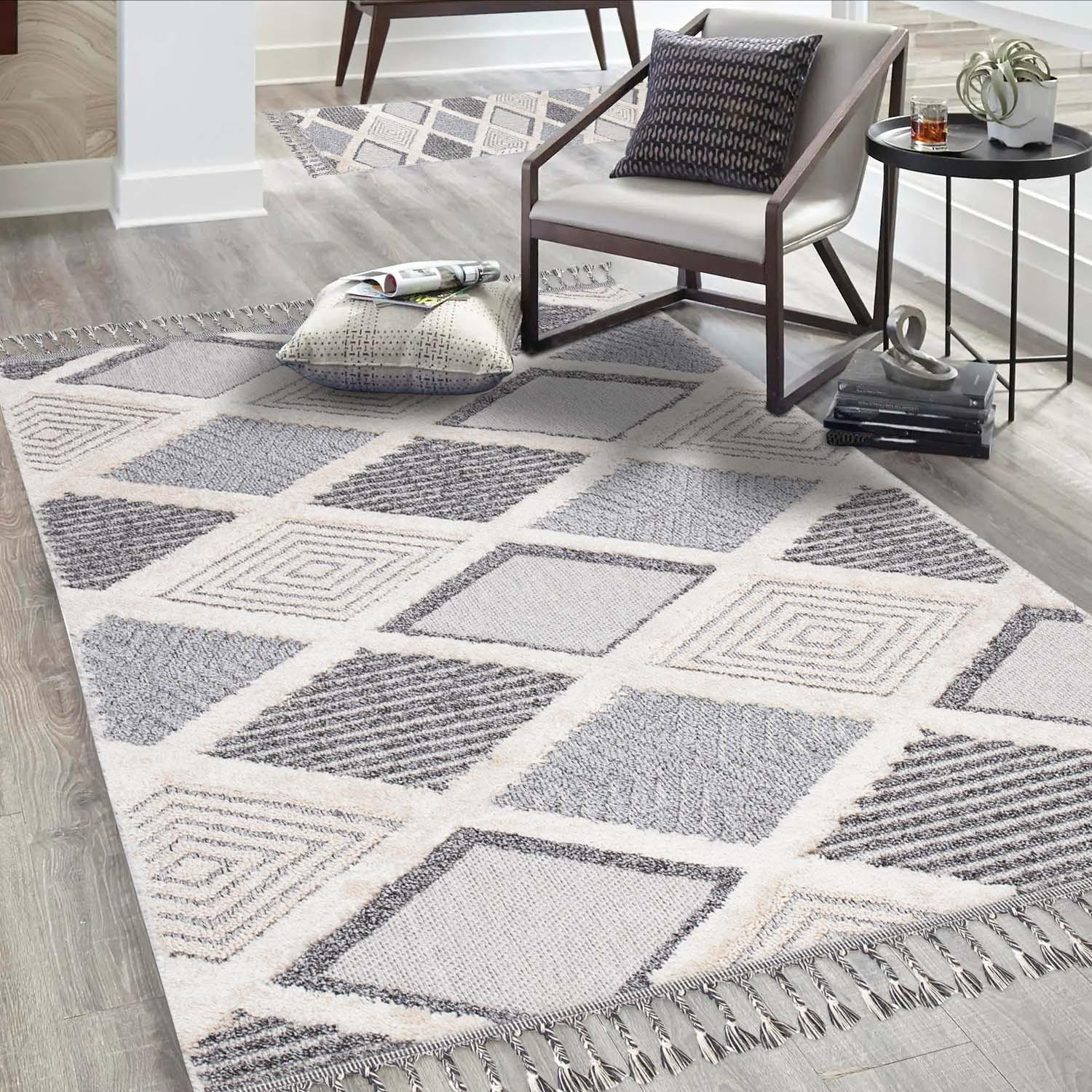 KURZFLOR-TEPPICH Valencia 731 Graublau/ Creme 120x170 cm - Blau/Creme, Textil (120/170cm) - carpet city