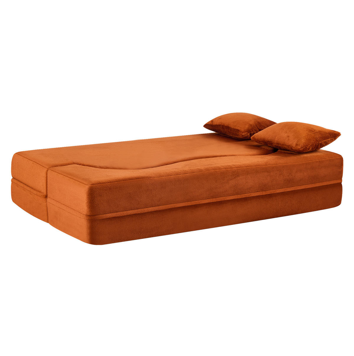 SCHLAFSOFA aus Schaumstoff Orange klappbar als Sofa, Gästebett und Yogamatte mit 2 Kissen - Orange, Kunststoff (180/70/55cm) - Modfu