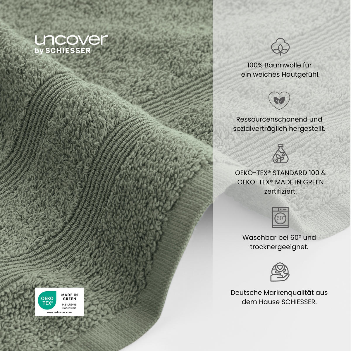 DUSCHTUCHSET Brooklyn - 2-teilig - 70 x 140 cm - Grün - Grün, Textil (70/140cm) - Uncover by Schiesser