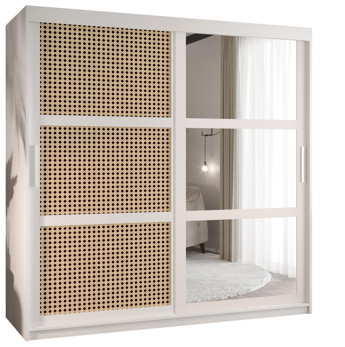 SCHWEBETÜRENSCHRANK 200/180/62 2-türig - Silberfarben/Weiß, Holz/Kunststoff (180/200/62cm) - MÖBEL KRYSPOL