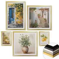WANDBILDER 5er Set - 50x50 cm & 20x30 cm & 40x60 cm Goldrahmen - Anker, Boot, Ruder, Strand - Goldfarben, Kunststoff (40/60cm) - ArtPrintCave