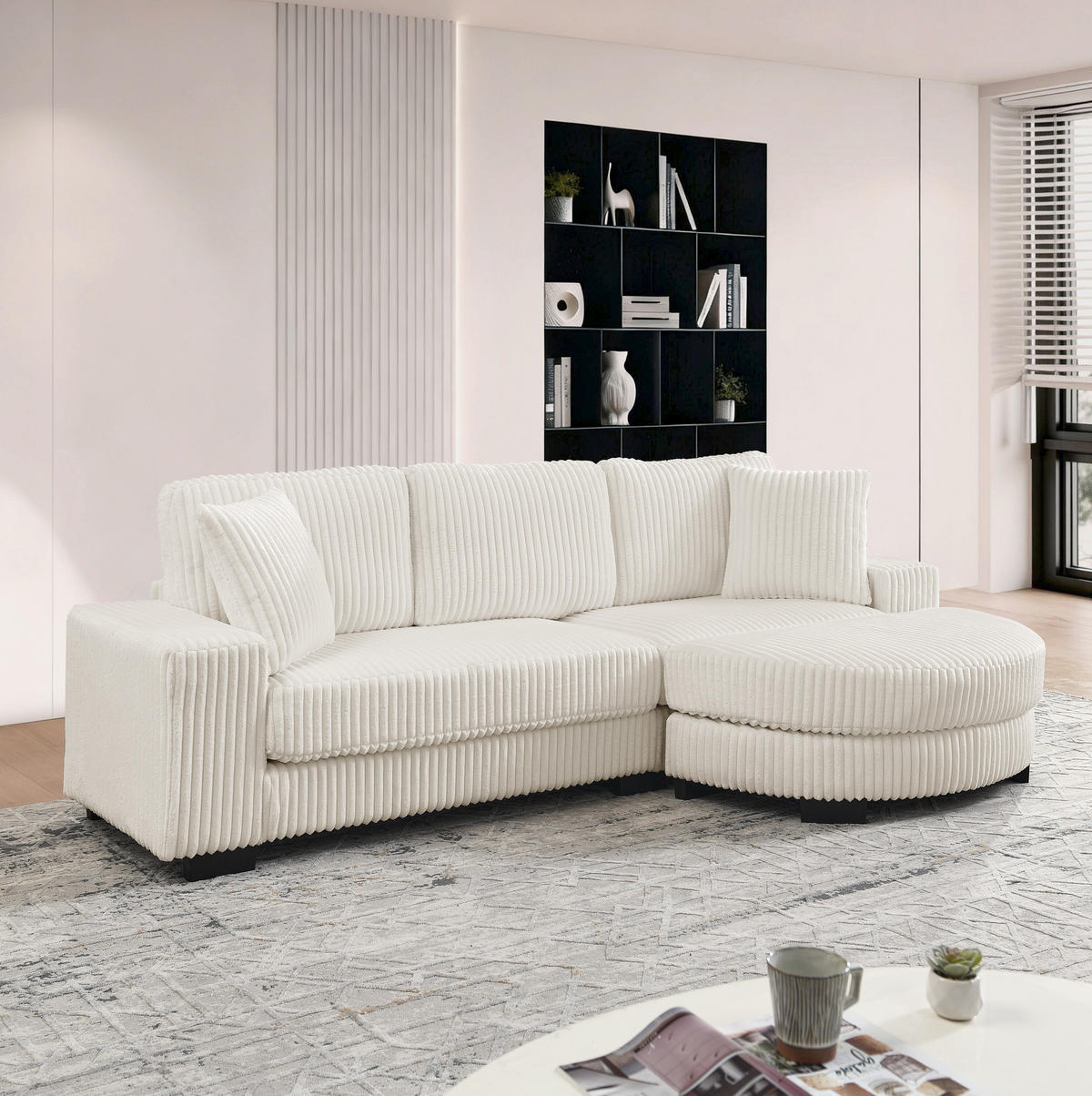 ECKSOFA 256,5/133,5/89 cm beige aus Schaumstoff mit Wechselhocker - Beige, Kunststoff (133.5/256.5cm) - OKWISH