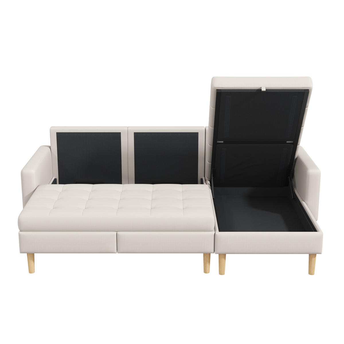ECKSOFA L Form Stauraum Chaiselongue 3-Sitzer Beige 212cm - Beige, Textil (212/130cm) - FLIEKS