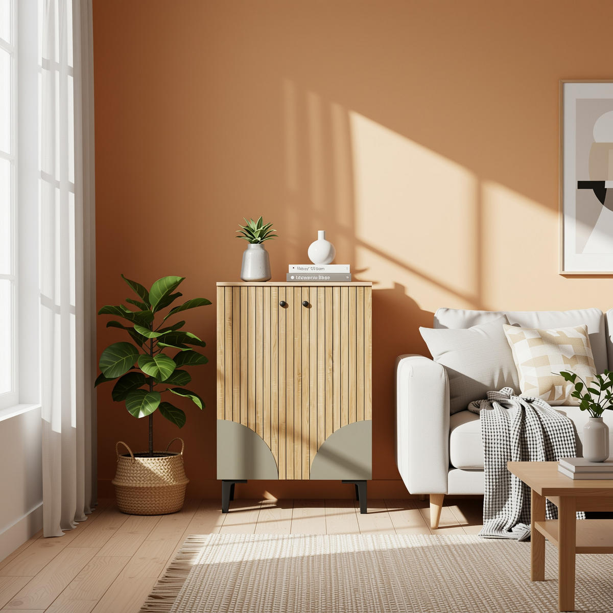 SIDEBOARD 60 cm in Natur Holz-Optik 2 Türen & schwarzes Metallgestell - Naturfarben, Holzwerkstoff (60/94/32cm) - Urban Meuble