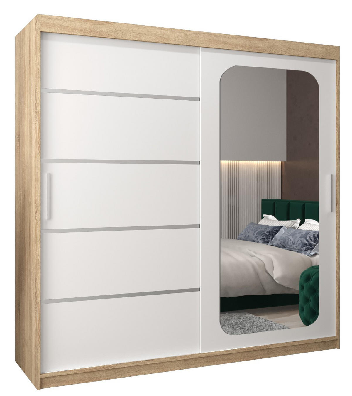 SCHWEBETÜRENSCHRANK 200/200/62 2-türig - Silberfarben/Weiß, Holz/Kunststoff (200/200/62cm) - Abiks Möbel