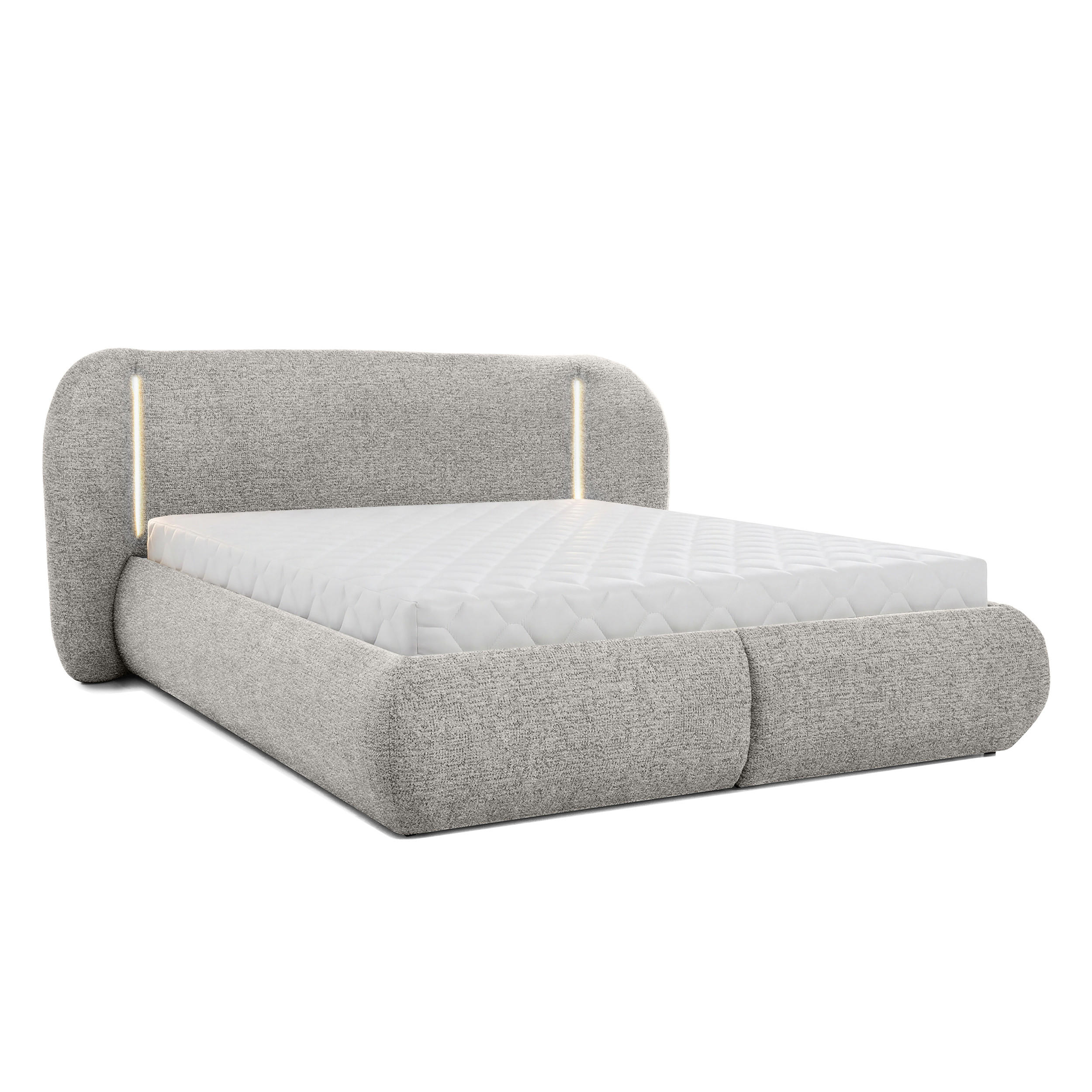 POLSTERBETT Corfu, LED-Beleuchtung, Bettkasten und Taschenfedernmatratze 26 cm, 180x200, Hellgrau - Hellgrau, Textil (180/200cm) - Beautysofa