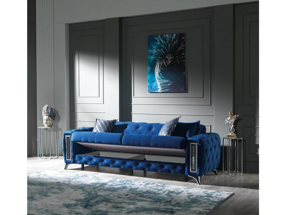 SITZGARNITUR Rosario, Blau Stellvariante 2+2+1 - Blau, Holzwerkstoff/Kunststoff (160/80/100cm)