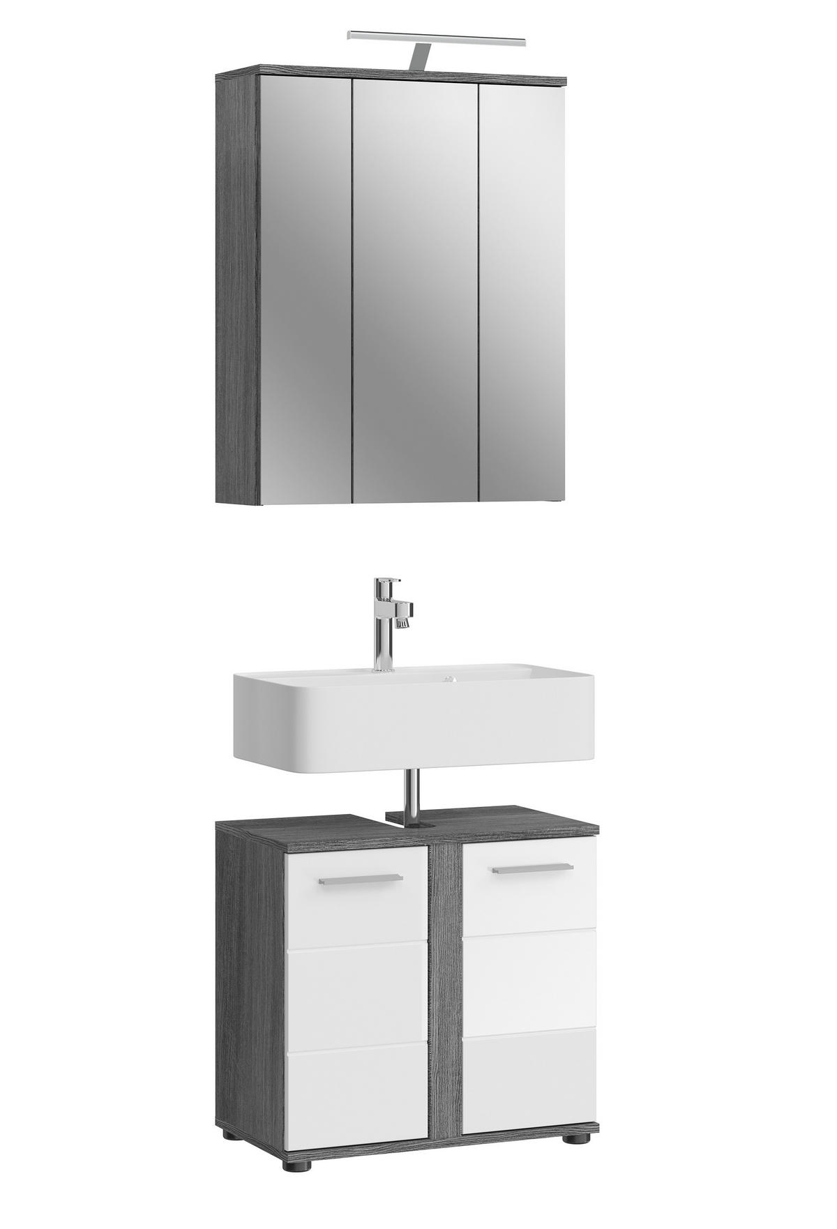 BADKOMBINATION 2tlg. inkl. Beleuchtung Blake Bad in Rauchsilber Nb. und weiß HG B/H/T: 60x191x34 cm - Anthrazit, Holz (64/191/34cm)