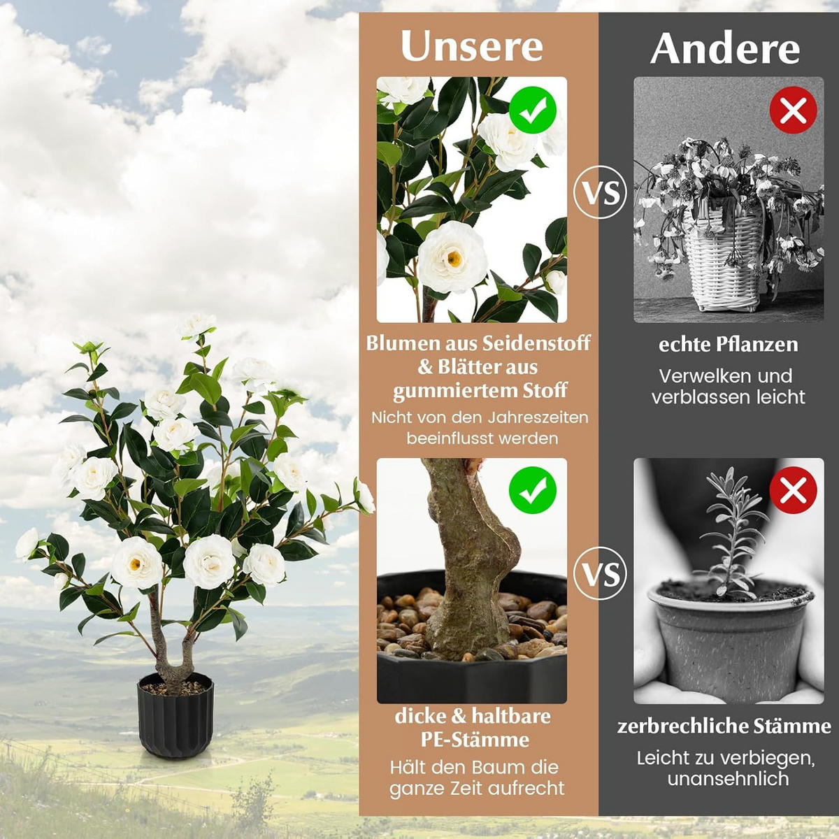 KAMELIENBAUM Weiß(2er-Set) - Weiß, Kunststoff (95cm) - COSTWAY