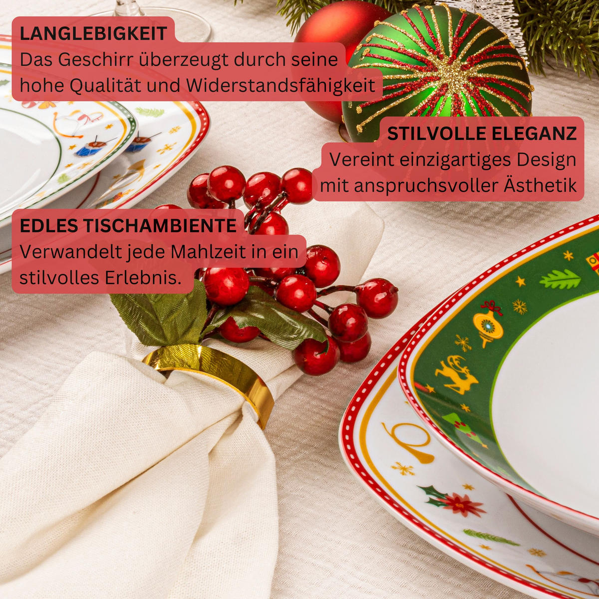 TAFELSERVICE BILGOLA NUSSKNACKER DESIGN - 18 teilig aus Porzellan - Weiß, Keramik (29/29/30cm) - Sänger