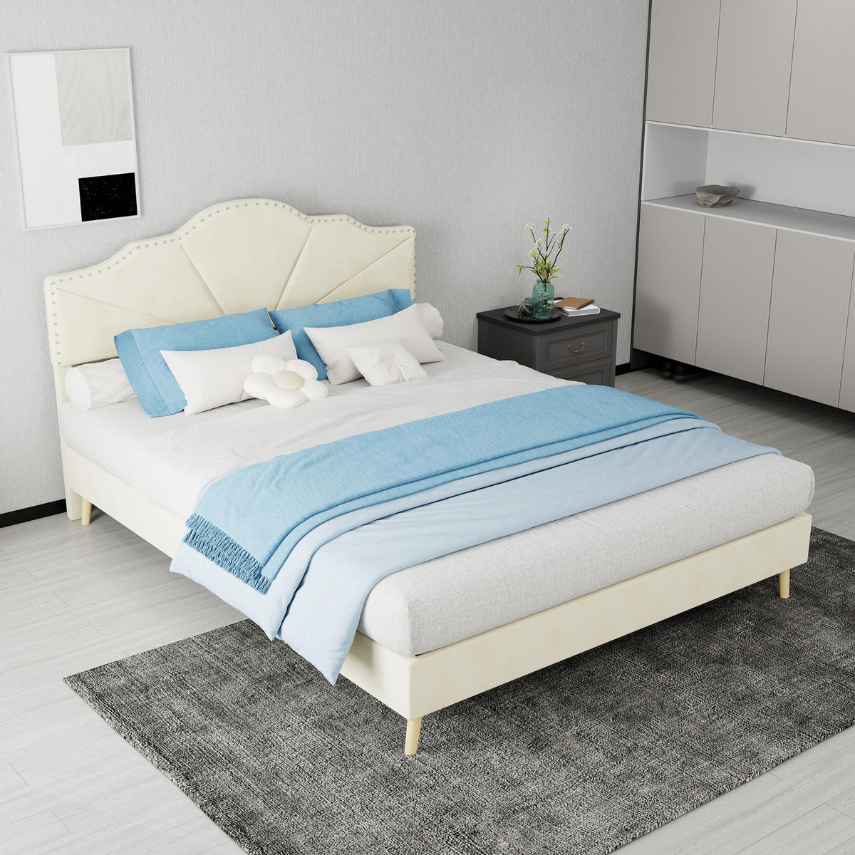 POLSTERBETT 140/200 cm DE-32963 mit Kopfteil und Matratze Beige - Beige, Metall (140/200cm) - ComfortXL