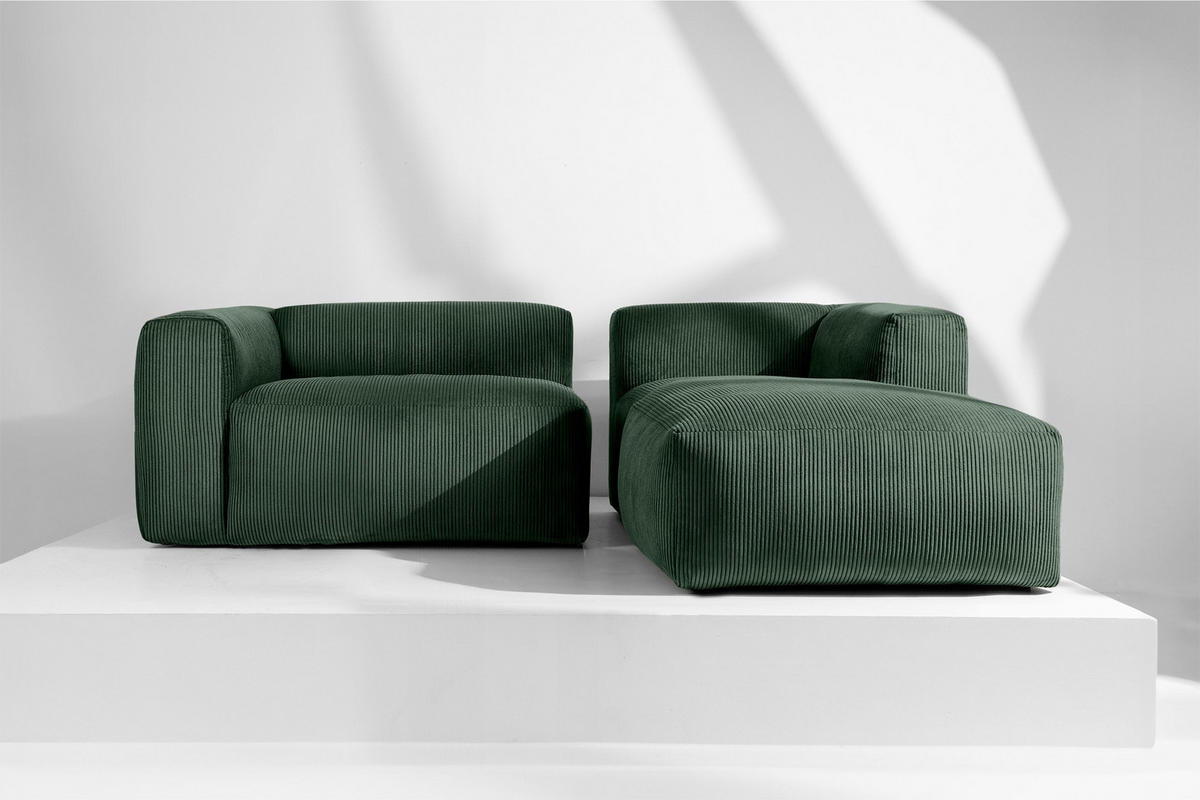 ECKMODULSOFA-RECHTS BUFFO 3/4 Sitzer mit extrem weicher Sitzfläche, Kordstoff, dunkelgrün - Dunkelgrün, Textil (237/180cm) - KONSIMO®