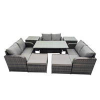 SITZGRUPPE mit Esstisch,Zweisitzer,2 Hockern,2 Beistelltisch Polyrattan 8-Sitzer - Dunkelgrau/Grau, Glas/Kunststoff - Fimous