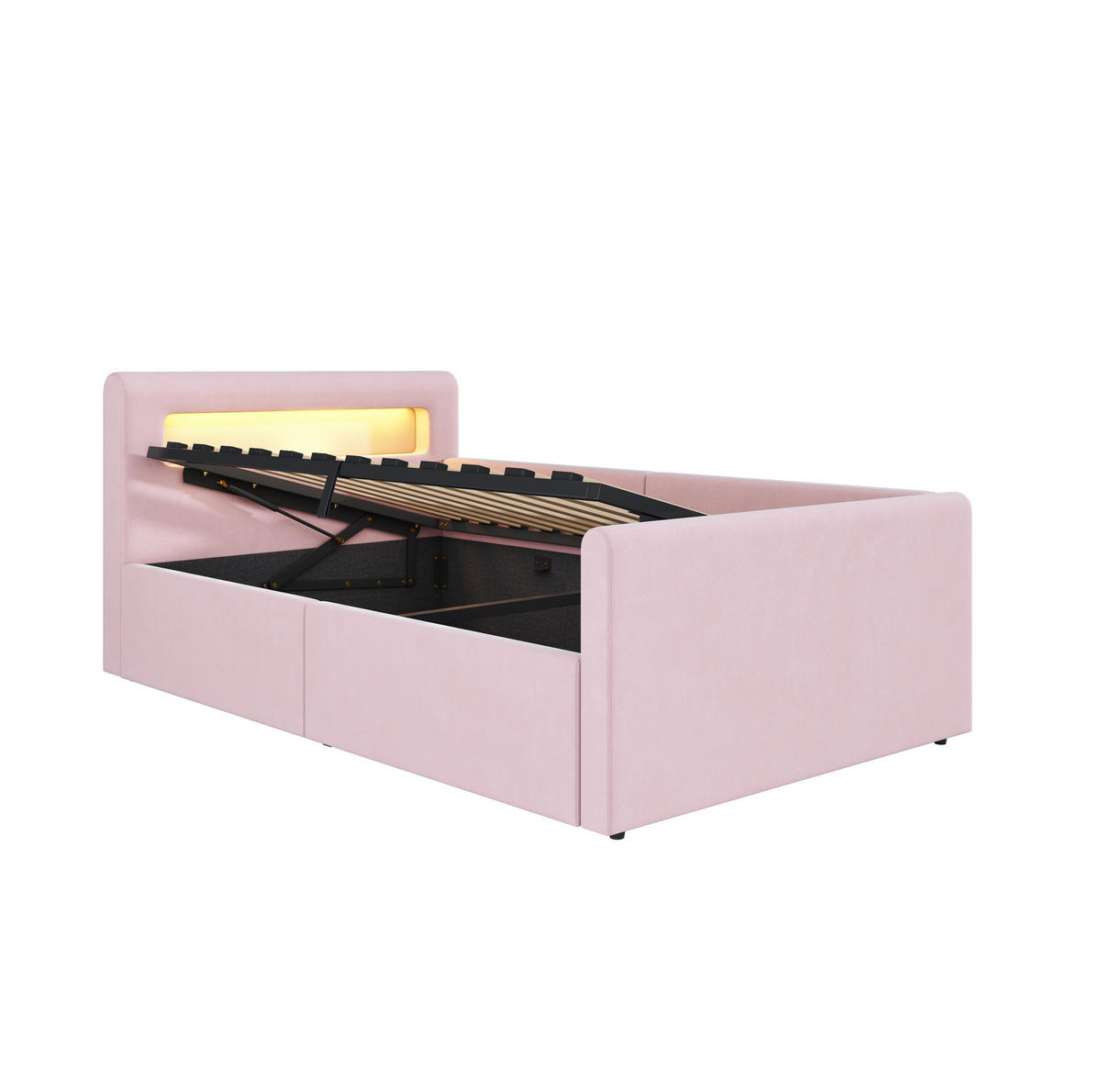 POLSTERBETT 90/200 cm Rosa mit Stauraum und LED-Beleuchtung - Rosa, Textil (90/200cm) - Flora Grace