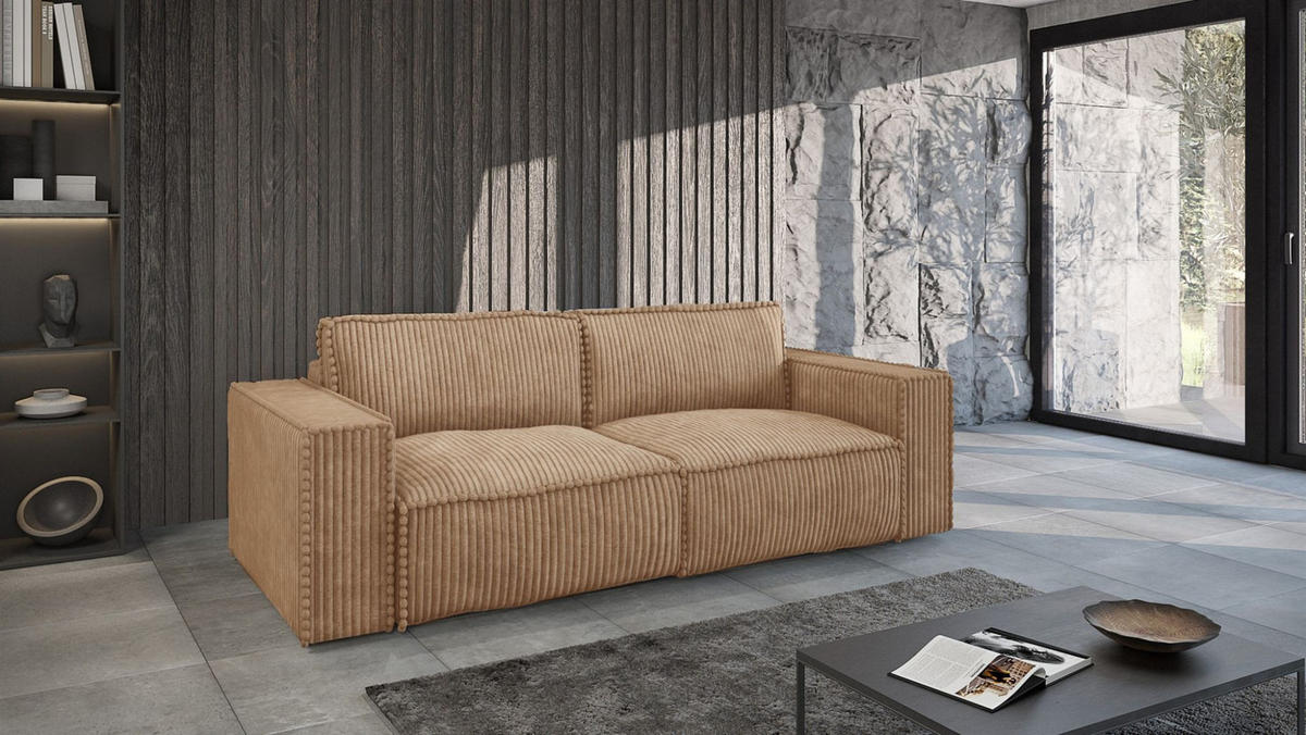 SOFASET Vajana 3-2-1 - Rotbraun, Holzwerkstoff/Textil (240/86/102cm) - Fun Möbel