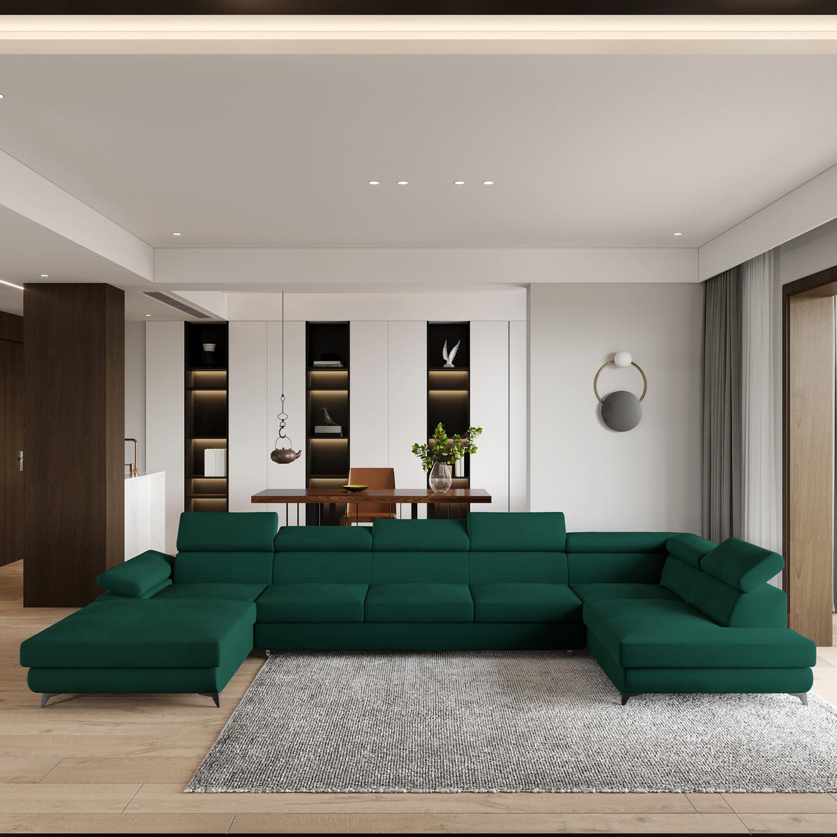 ROHOVÁ SEDAČKA MONTIVA tmavě zelená - černá/tmavě zelená, kov/dřevo (410/190cm) - MASSENO