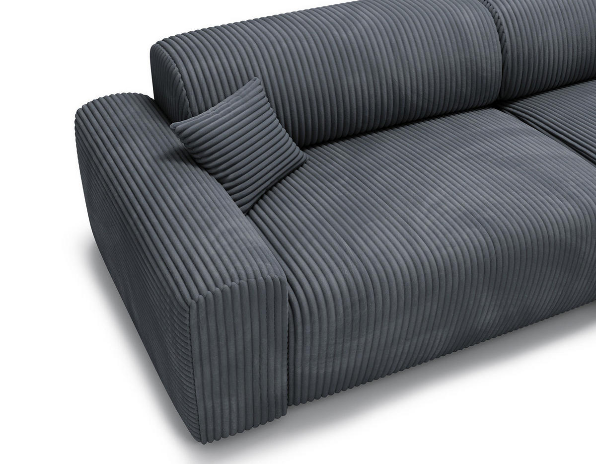 ECKSOFA mit Longchair - Cord - Blaugrau/Schwarz, Kunststoff/Textil (284/178cm) - home24