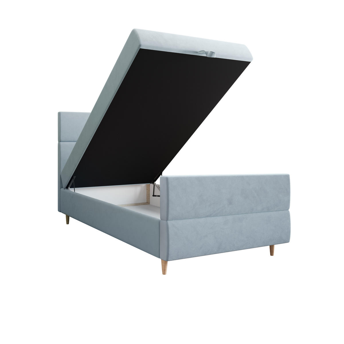 BOXBETT FLO PLUS 90x200 Itaka 13, mit Matratze H3, Bonell und Topper, Hellblau - Hellblau, Holz/Textil (90/200cm) - Bedante