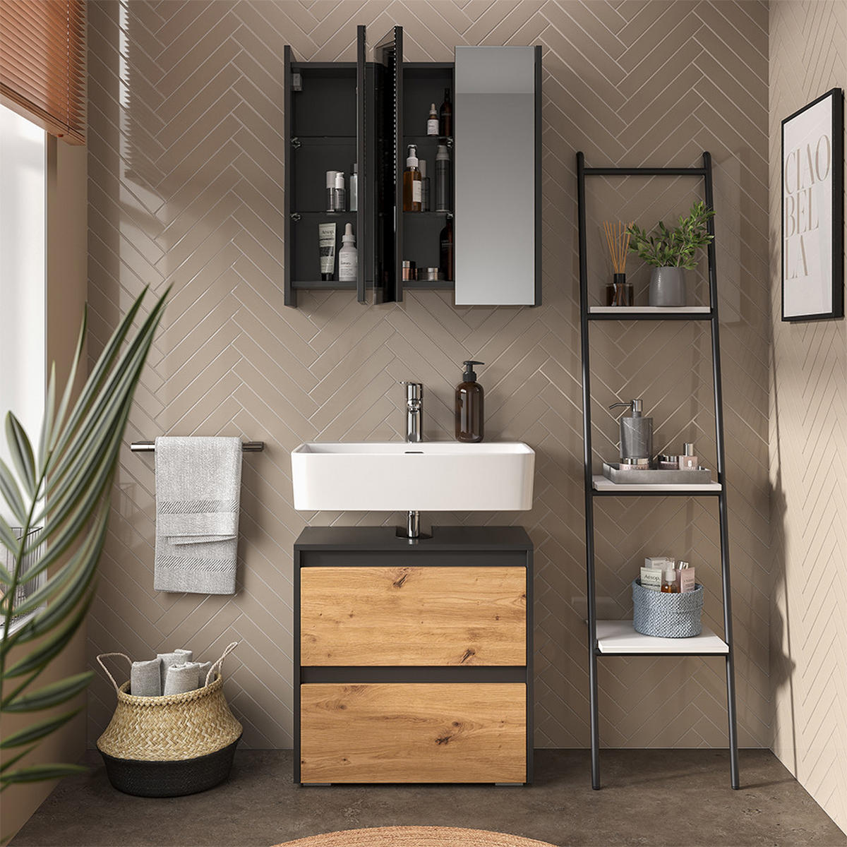 BADMÖBEL-SET Majest Anthrazit/Artisan 2 Teile - Anthrazit/Hellgrau, Holzwerkstoff (60.1/62/30.1cm) - Vicco