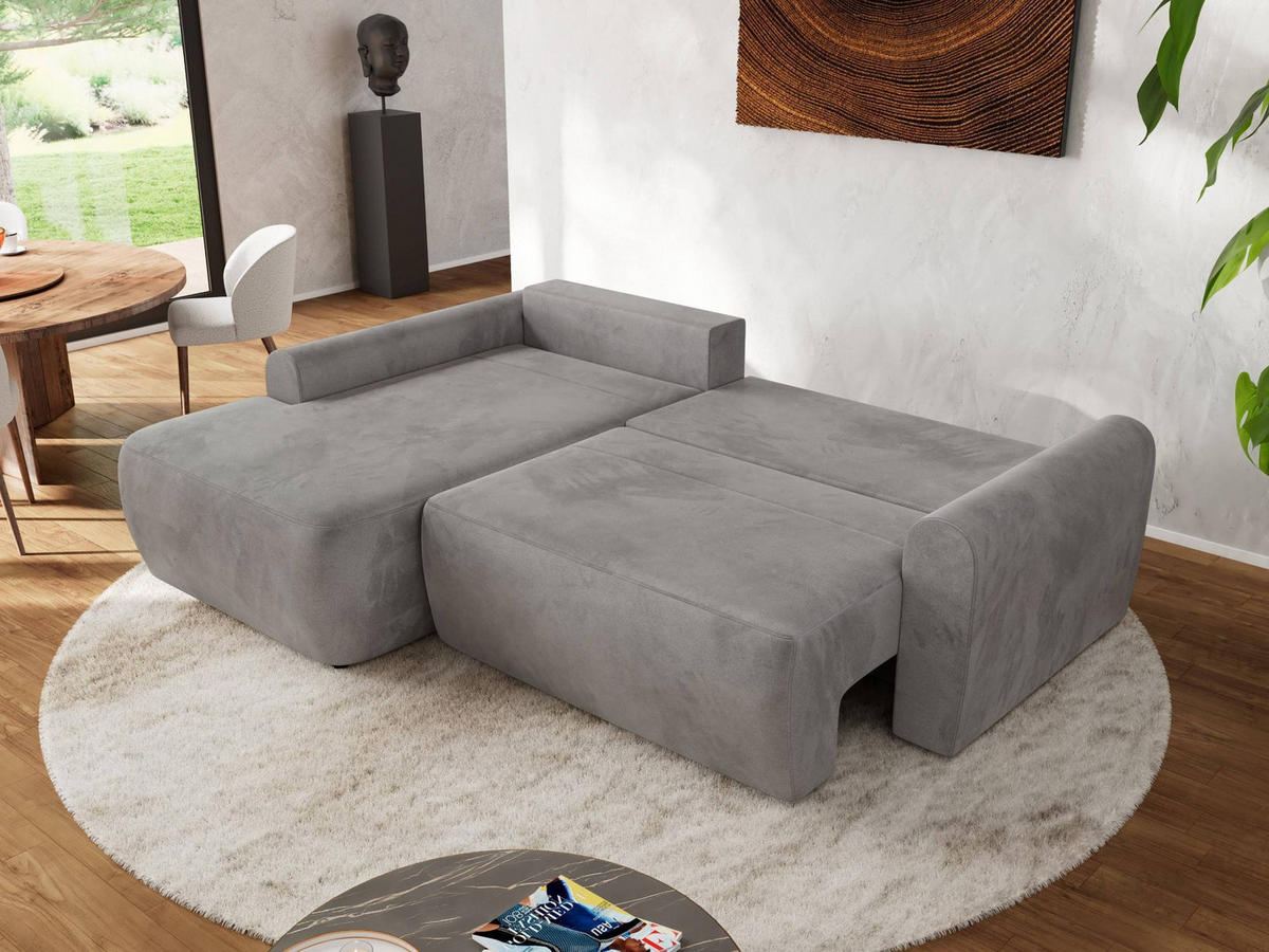 ECKSCHLAFSOFA CUBO L Hellgrau Velvet - links - Hellgrau/Schwarz, Kunststoff/Textil (273/187cm) - MKS
