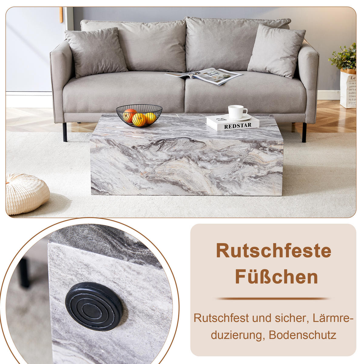 KONFERENČNÍ stolek 90/50/30 cm šedý z MDF s dekorem mramoru bez montáže - šedá, kompozitní dřevo (90/50/30cm) - OKWISH