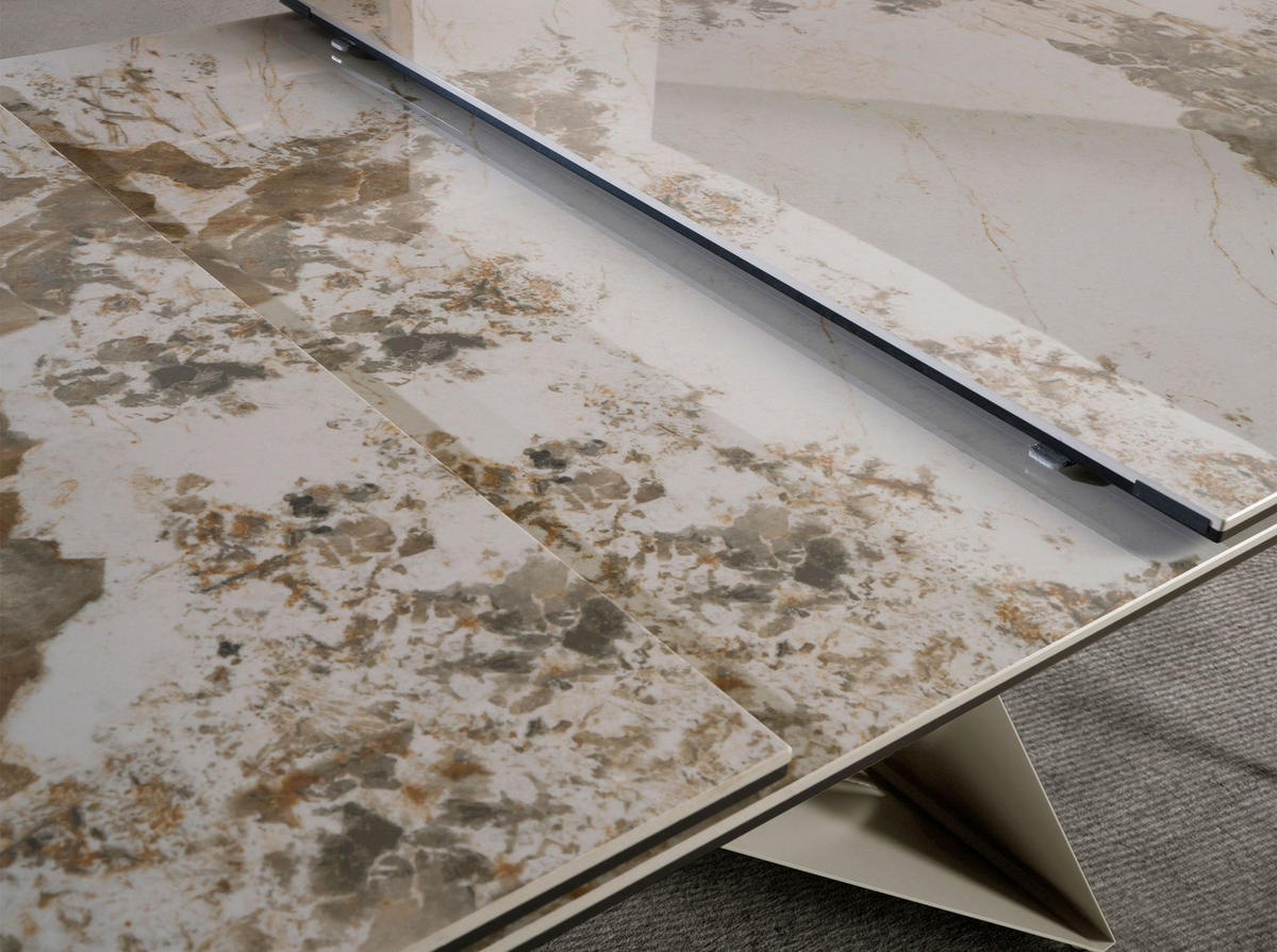 ESSTISCH Rechteckiger ausziehbarer Esstisch aus Porzellanmarmor und taupefarbenem Stahl 180/90/76 cm - Goldfarben/Weiß, Stein (90/180/76cm) - ANGEL CERDA