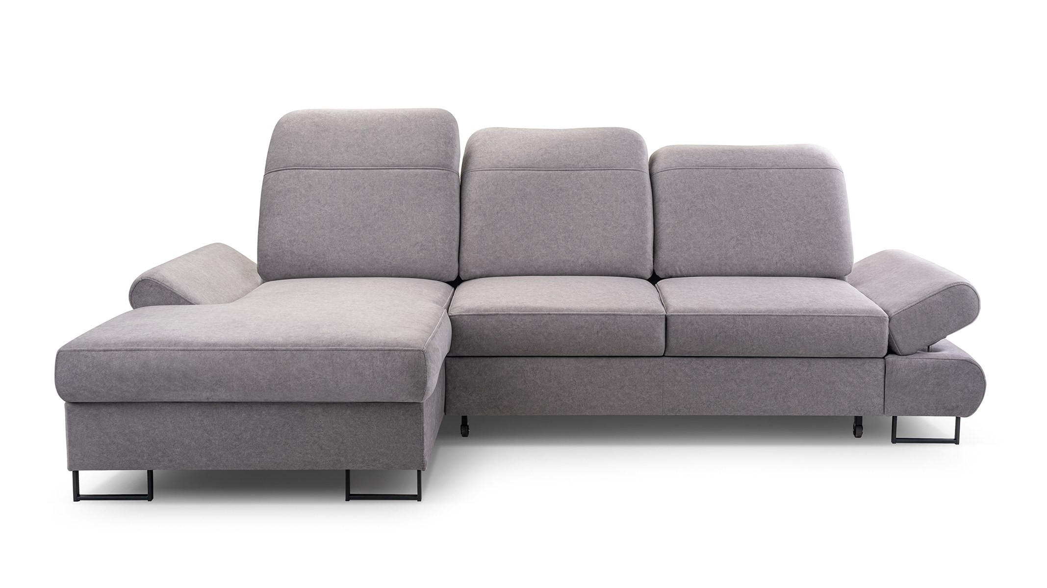 ECKSOFA NANO Grau Velours-Stoff mit Schlaffunktion - Grau, Holz (265/156cm) - MASSENO