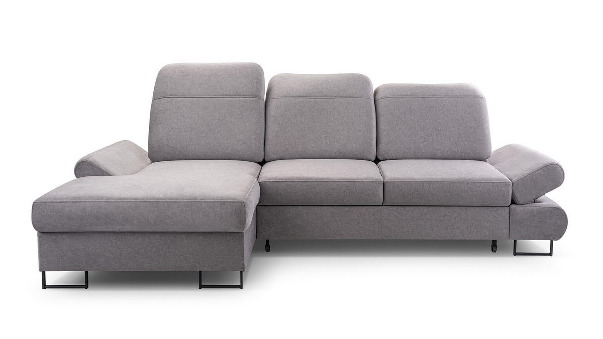 ECKSOFA NANO Grau Velours-Stoff mit Schlaffunktion - Grau, Holz (265/156cm) - MASSENO