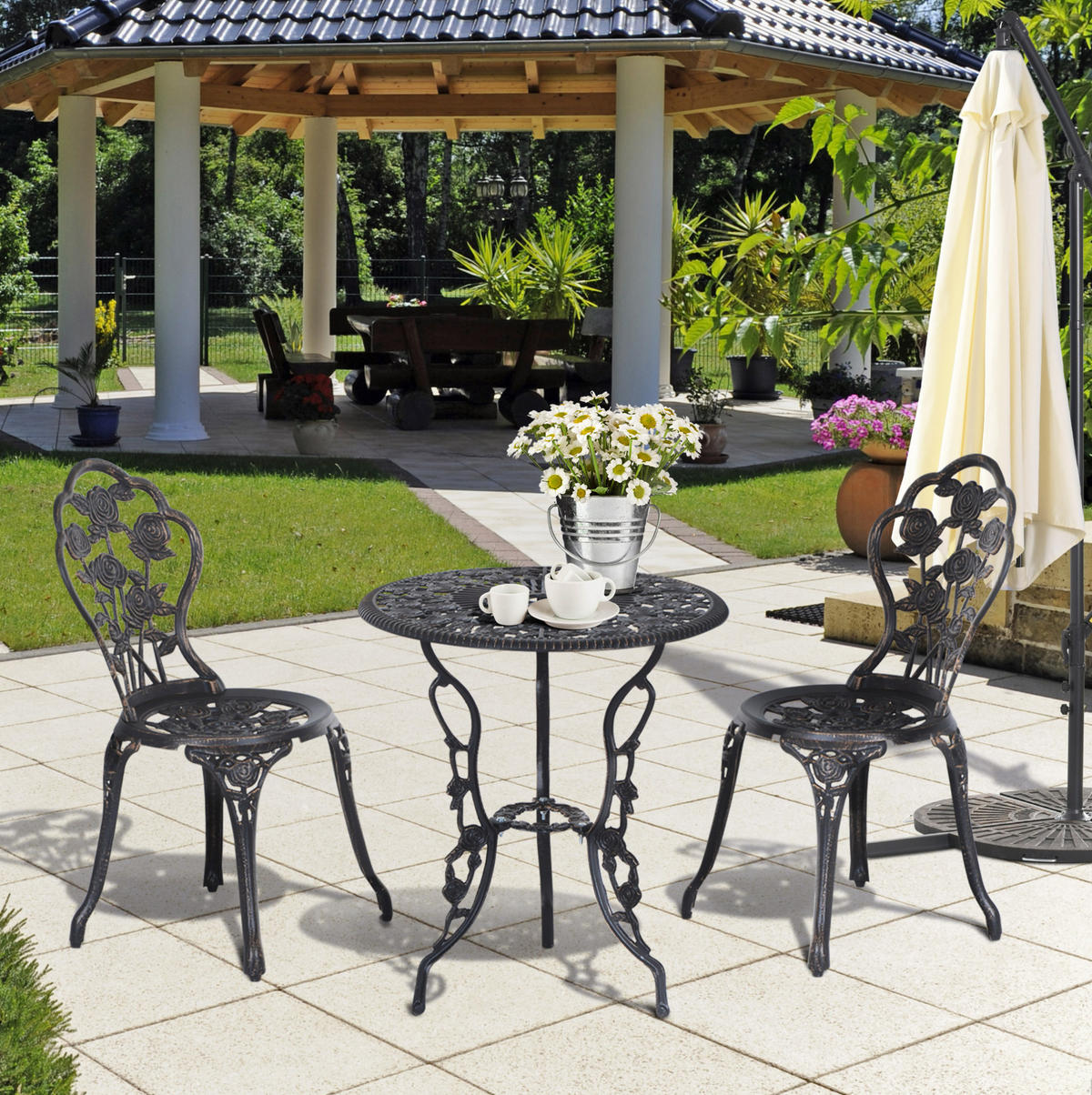 GARTENSETS aus Metall 60x60x67cm Bronze mit Schirmöffnung - Bronzefarben, Metall - Modfu