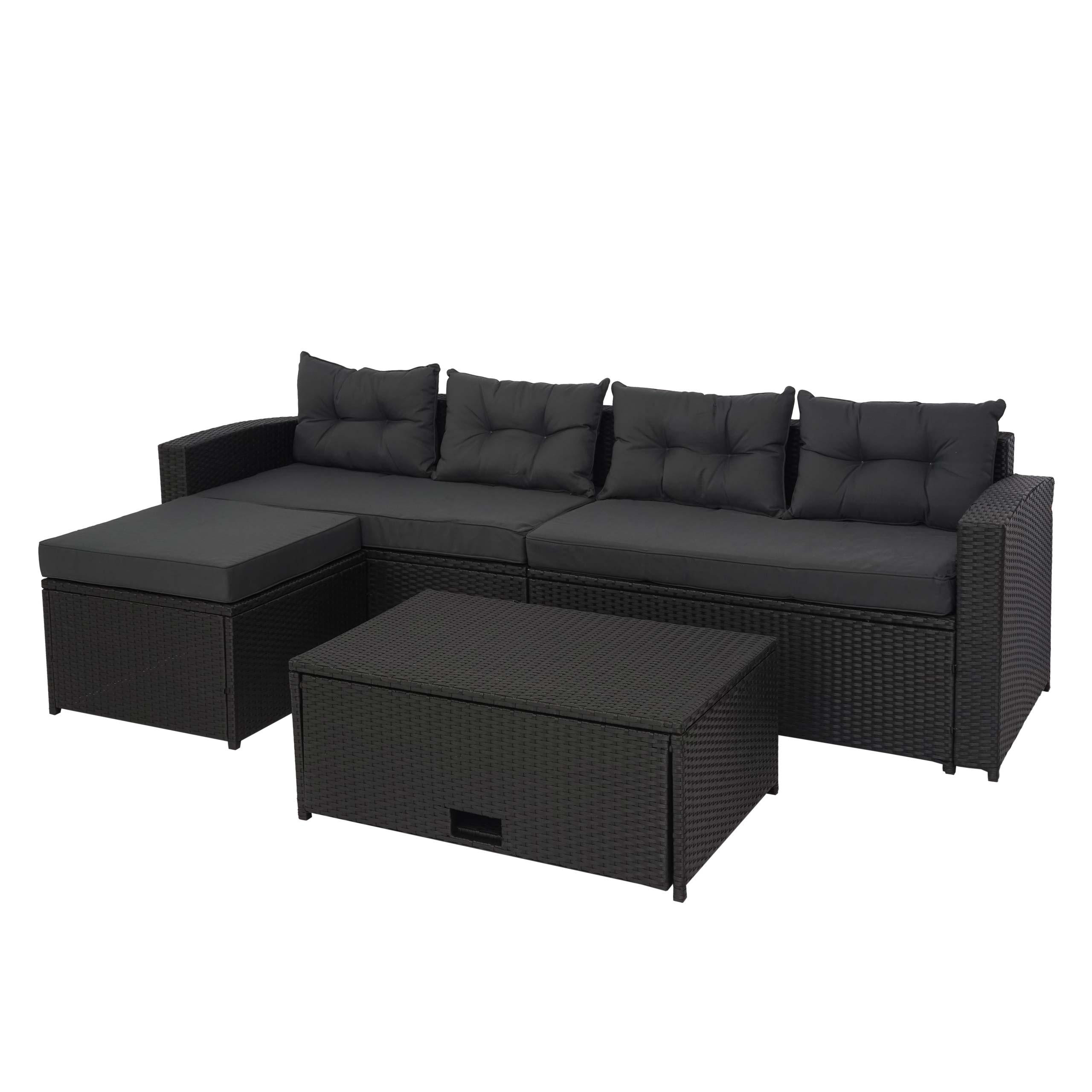 POLY-RATTAN GARNITUR Schwarz, Anthrazit - Anthrazit/Schwarz, Kunststoff - MCW