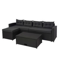 POLY-RATTAN GARNITUR Schwarz, Anthrazit - Anthrazit/Schwarz, Kunststoff - MCW