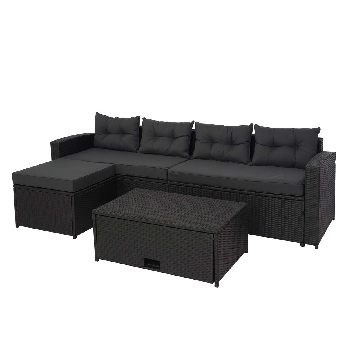 POLY-RATTAN GARNITUR Schwarz, Anthrazit - Anthrazit/Schwarz, Kunststoff - MCW